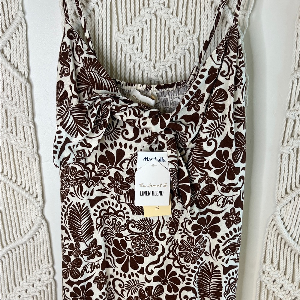 Brown & White Floral Maxi Dress with Adjustable Straps - Picture 3 of 7